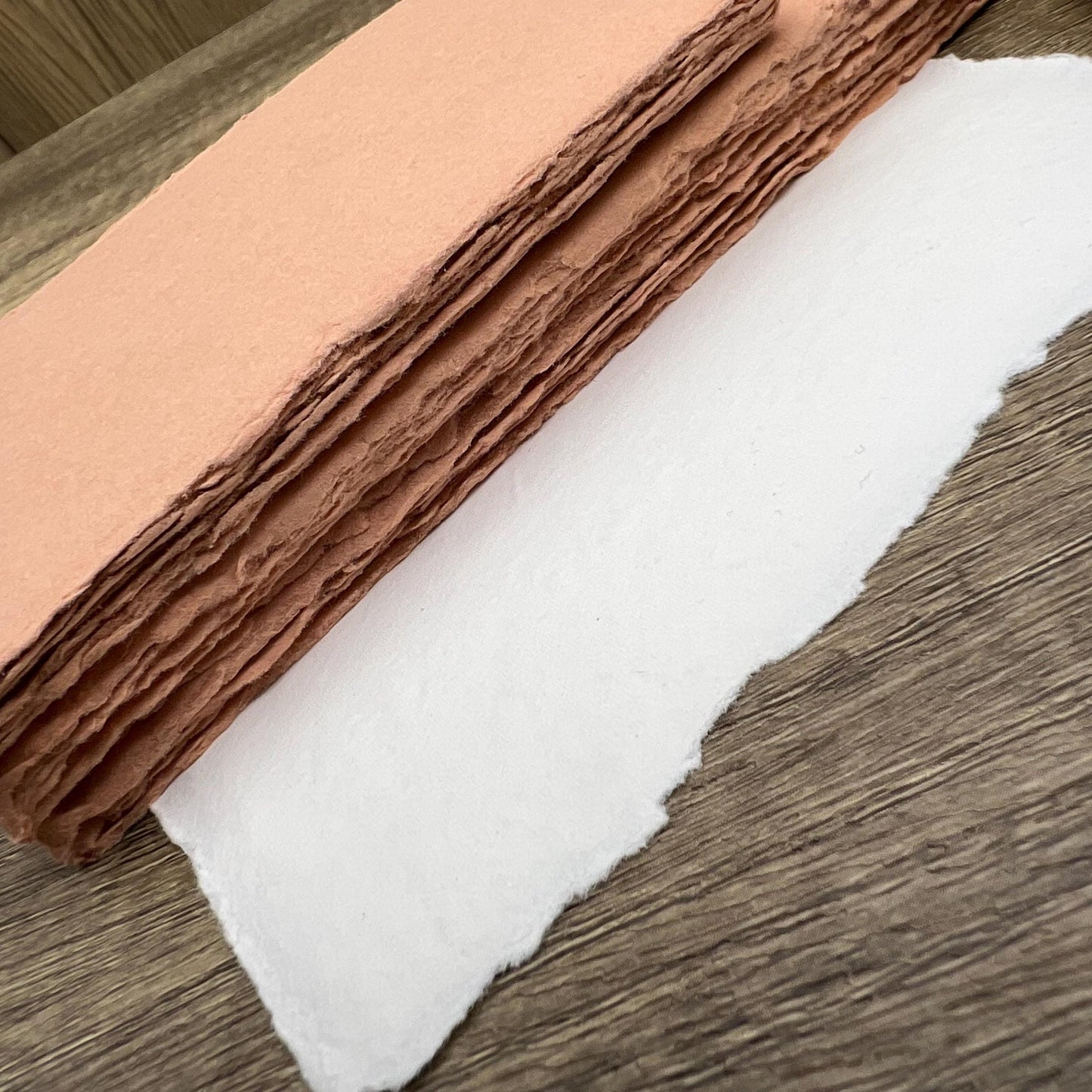 Coral Peach Handmade Cotton Paper | Deckle Edge Paper 10 Sheets | 300gsm | Wedding, Art, Stationery | Torn Edge Paper | Cotton Rag