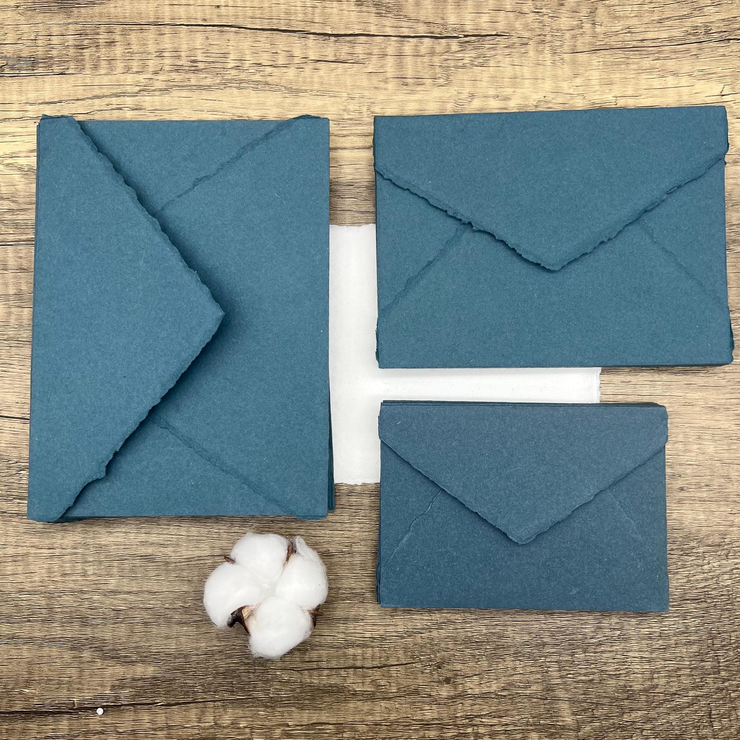 10 Smoky Blue Handmade Cotton Deckle Edge Envelopes | Cotton Rag Paper | Torn Edge Stationery for Invitations, Announcements, Wedding, RSVP