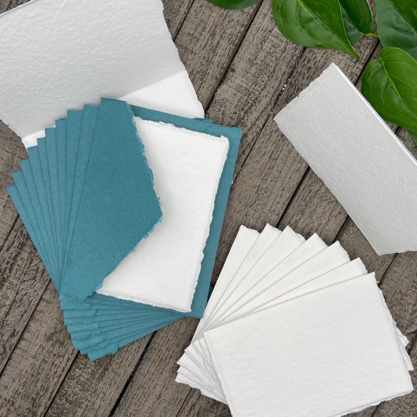 Teal Wedding Invitation Set 20pcs - Handmade Cotton Paper & Envelopes, Deckle Edge, RSVP Cards, Save the Dates