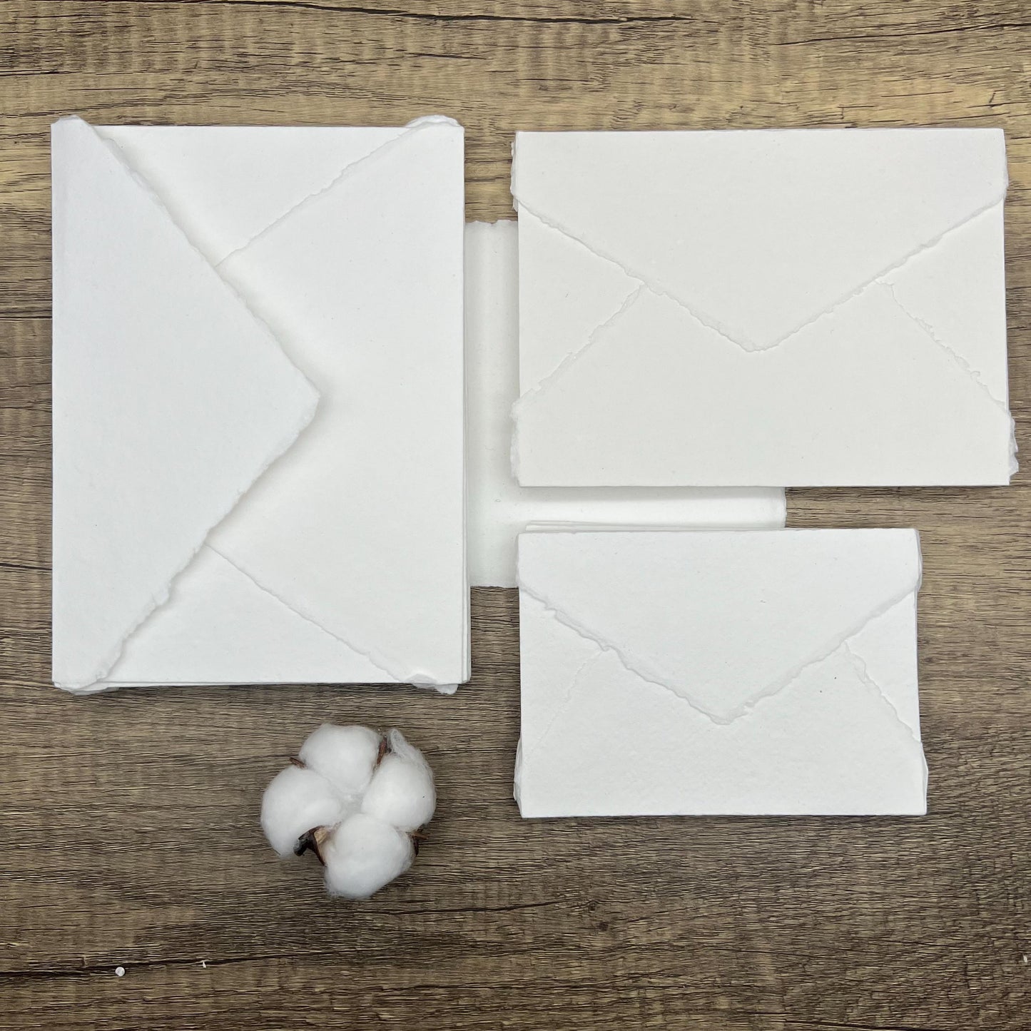 10 White Handmade Cotton Deckle Edge Envelopes | Cotton Rag Paper | Torn Edge Stationery for Invitations, Announcements, Wedding, RSVP