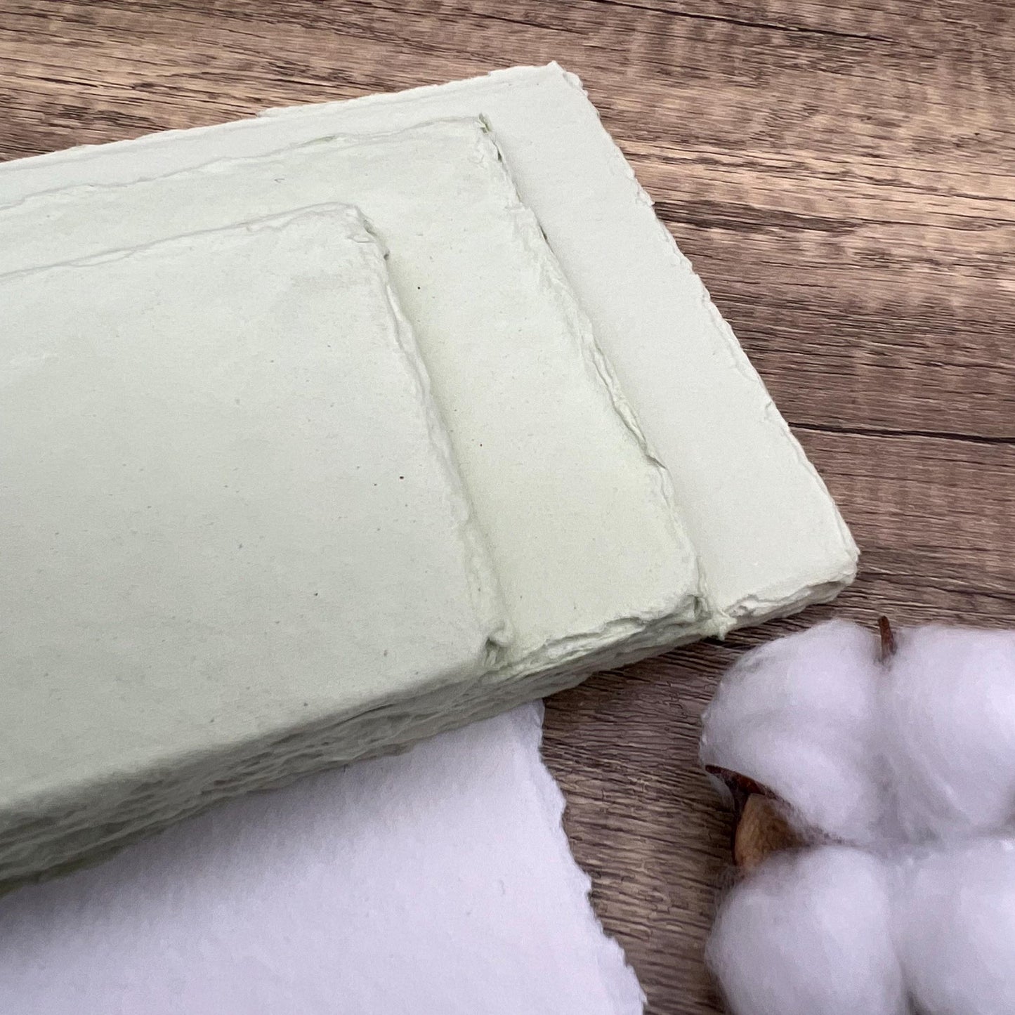 Light Green Handmade Cotton Paper | Deckle Edge Paper 10 Sheets | 300gsm | Wedding, Art, Stationery | Torn Edge Paper | Cotton Rag