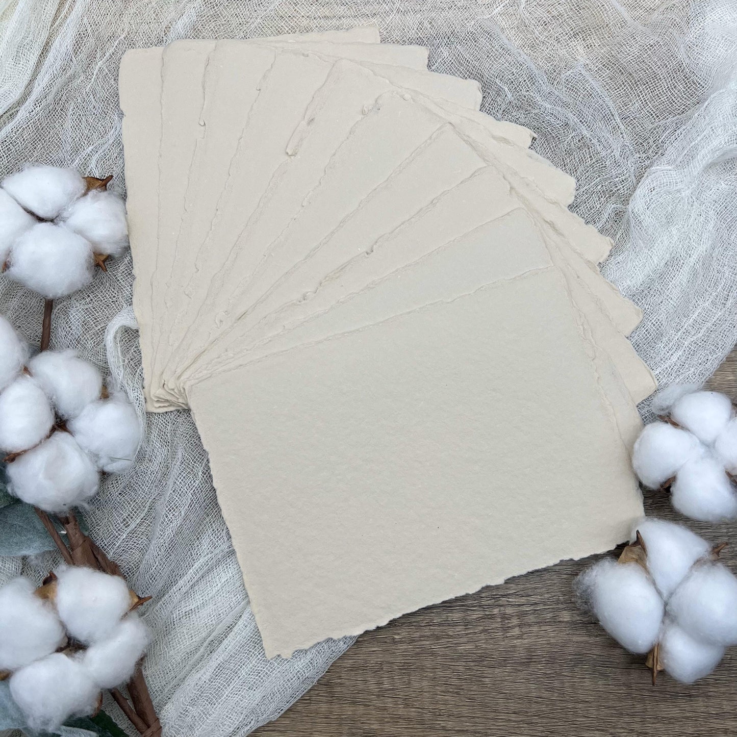 Beige Handmade Cotton Paper | Deckle Edge Paper 10 Sheets | 300gsm | Wedding, Art, Stationery | Torn Edge Paper | Cotton Rag