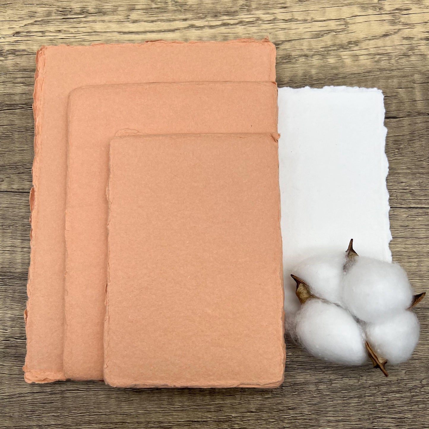 Coral Peach Handmade Cotton Paper | Deckle Edge Paper 10 Sheets | 300gsm | Wedding, Art, Stationery | Torn Edge Paper | Cotton Rag