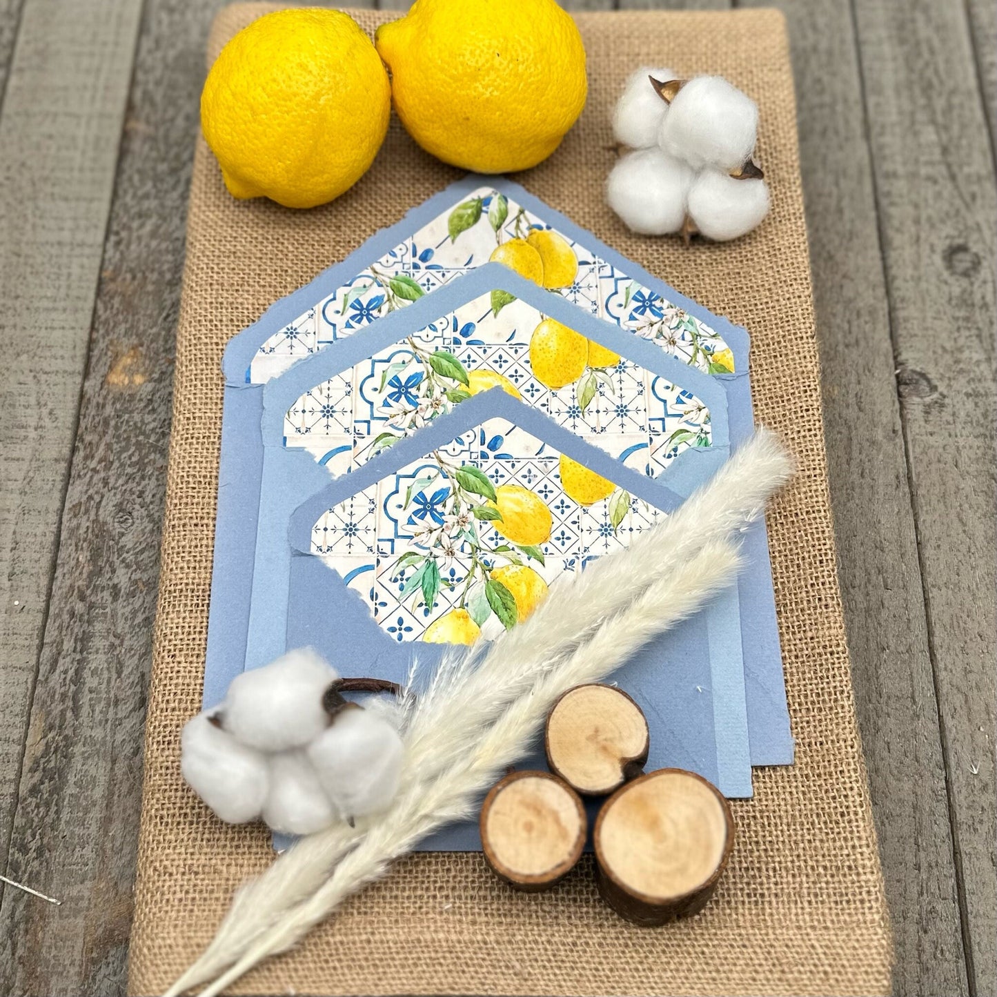 Sky Blue Stationery Set 20pcs - Handmade Cotton Paper & Envelopes, Deckle Edge, Calligraphy, Thank You Cards, RSVP, Letter Writing