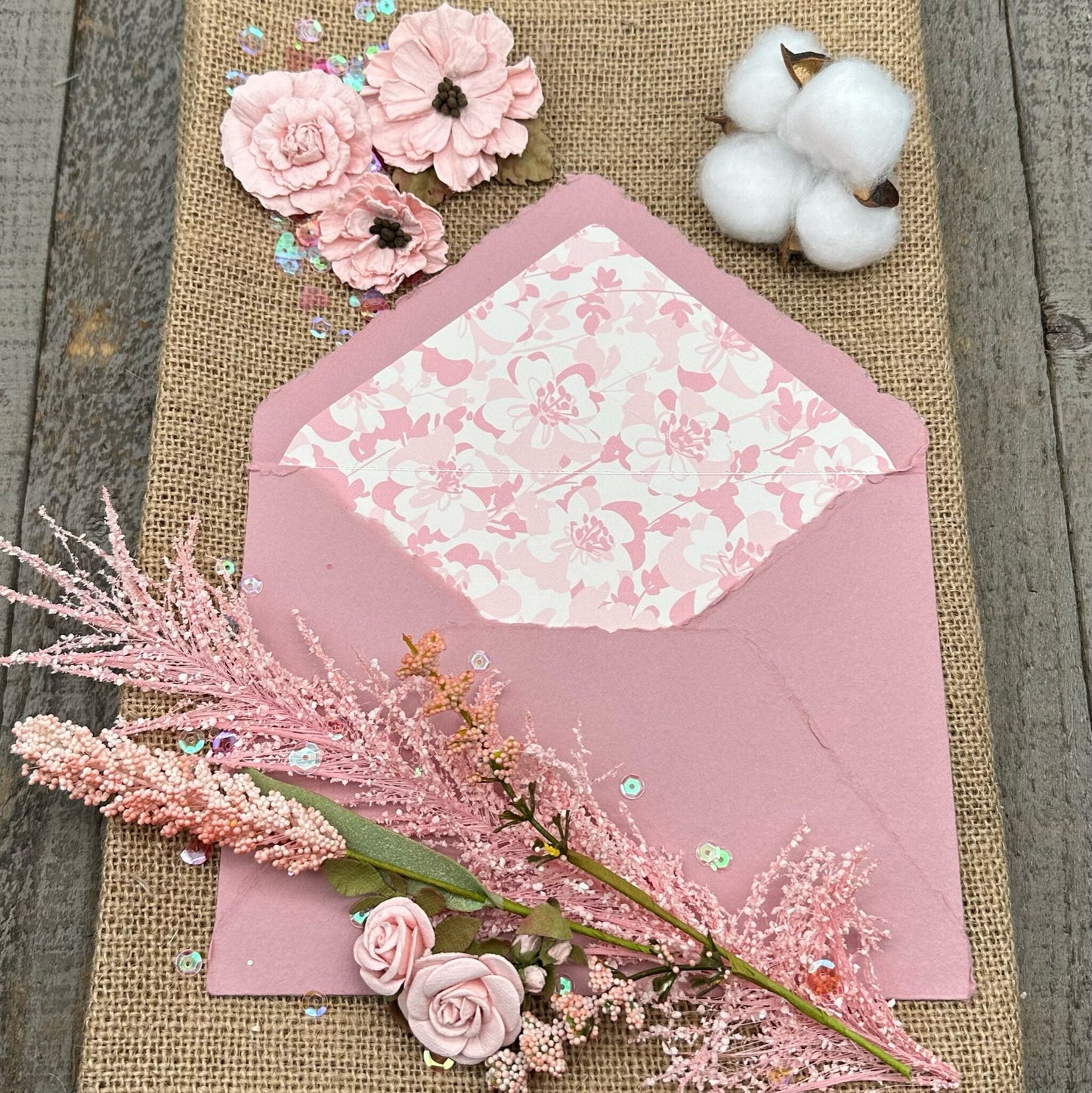Cotton Candy Pink Stationery Set 20pcs - Handmade Cotton Paper & Envelopes, Deckle Edge, Calligraphy, Thank You Cards, RSVP, Letter Writing