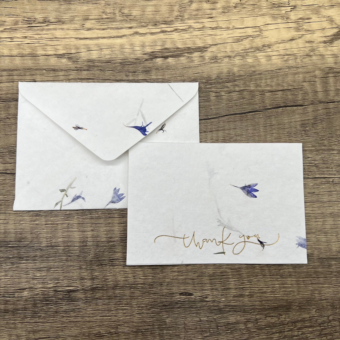 12 Piece Handmade Flower Petal Cotton Paper Thank You Card Set - Gold Embossed, RSVP Size, Variety Pack