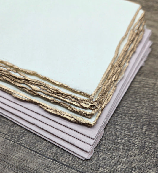 Anniversary Cotton Paper Stationery Set – Handmade Deckle Edge Gold Gilded Note Cards