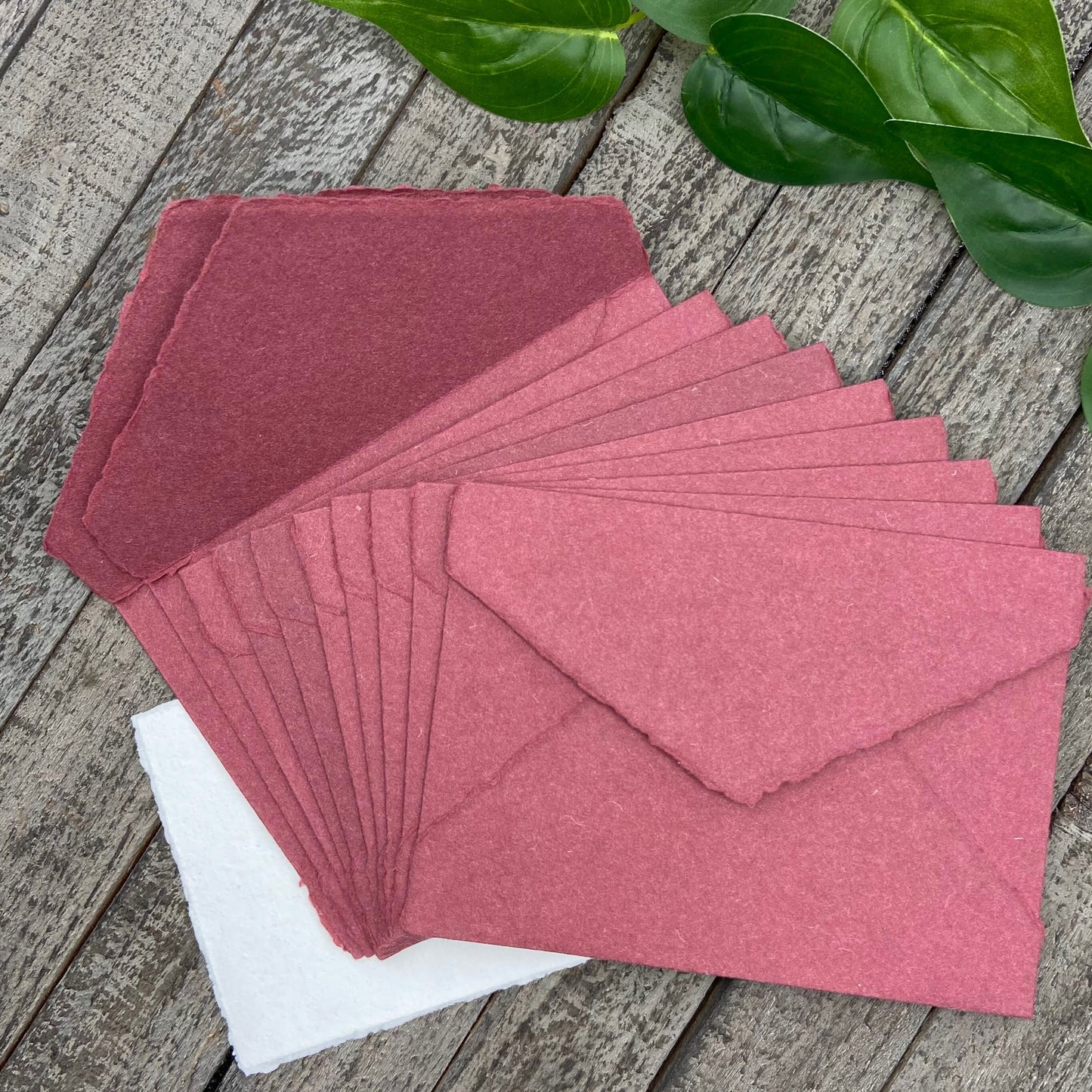 Wine Red Wedding Invitation Set 20pcs - Handmade Cotton Paper & Envelopes, Deckle Edge, RSVP Cards, Save the Dates