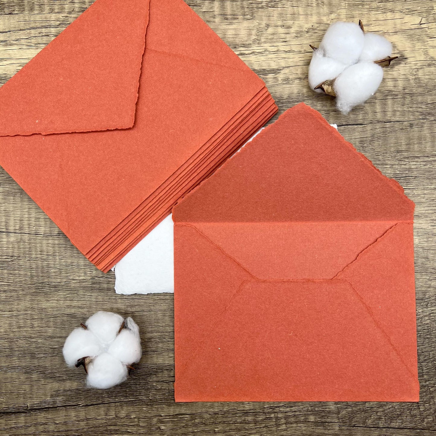 10 Terra Cotta Handmade Cotton Deckle Edge Envelopes | Cotton Rag Paper | Torn Edge Stationery for Invitations, Announcements, Wedding, RSVP