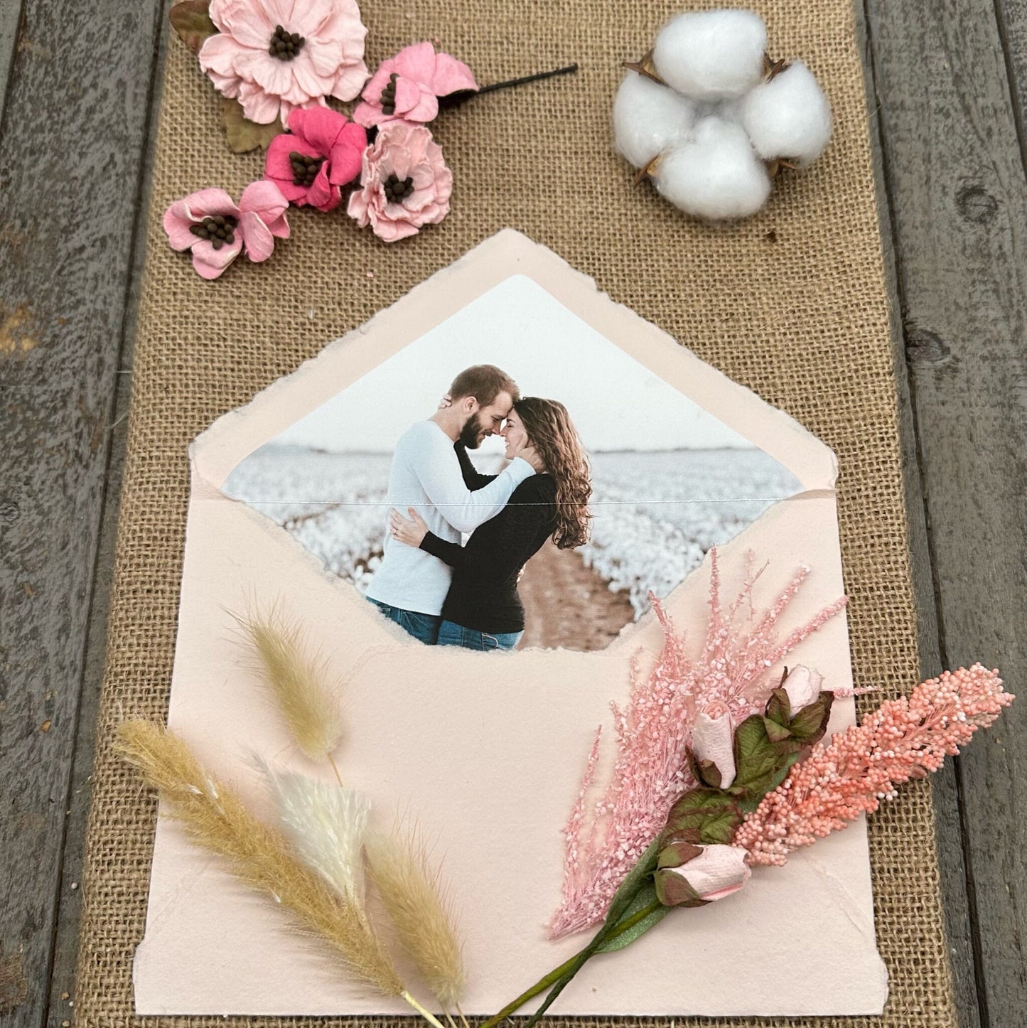 Nude Pink Wedding Invitation Set – 10 Cotton Sheets + 10 Envelopes, Deckle Edge Handmade Paper