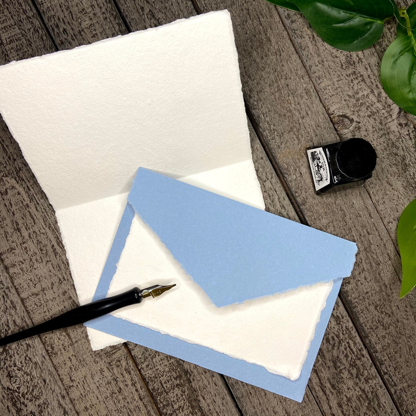 Sky Blue Wedding Invitation Set 20pcs - Handmade Cotton Paper & Envelopes, Deckle Edge, RSVP Cards, Save the Dates