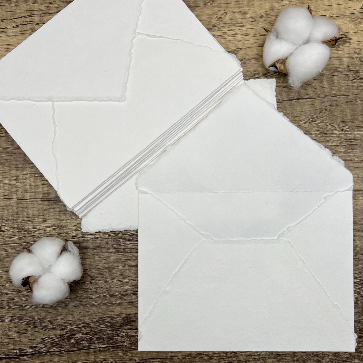 10 White Handmade Cotton Deckle Edge Envelopes | Cotton Rag Paper | Torn Edge Stationery for Invitations, Announcements, Wedding, RSVP