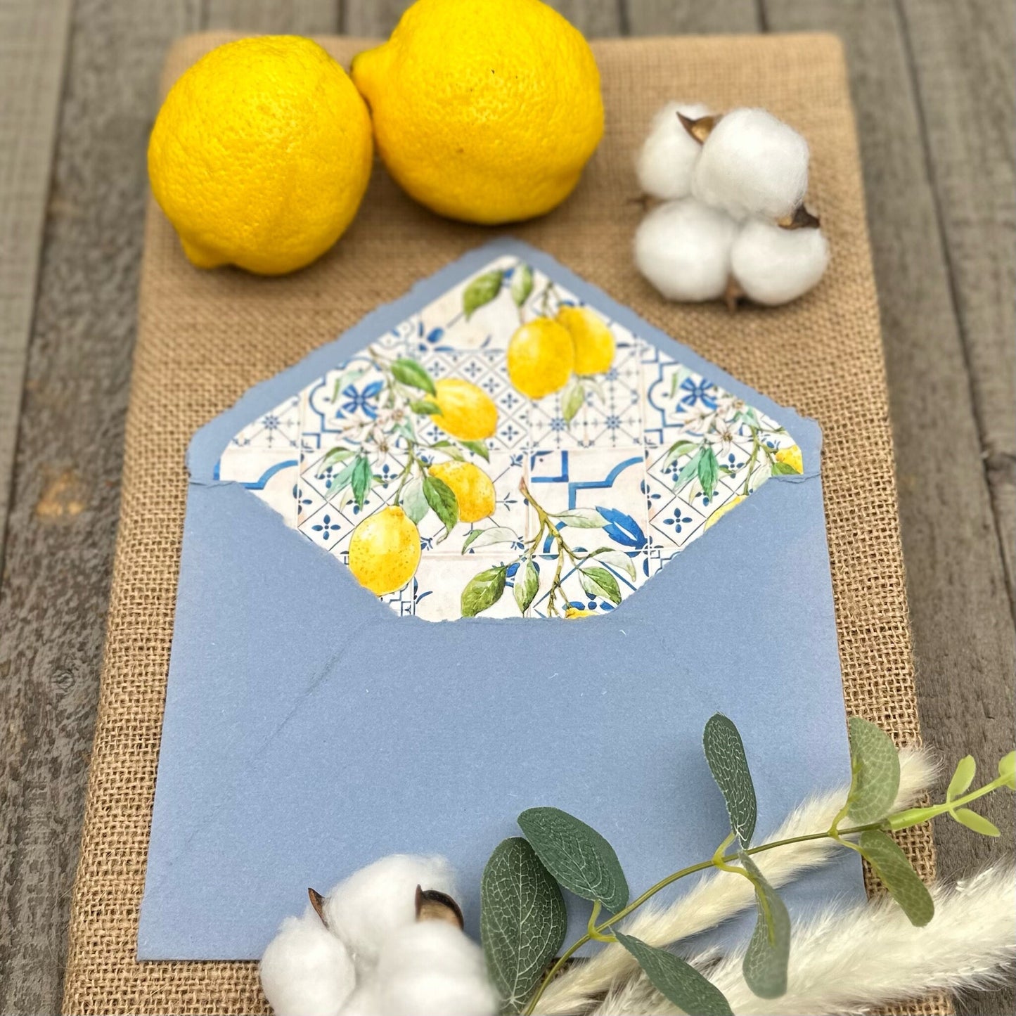 Sky Blue Wedding Invitation Set 20pcs - Handmade Cotton Paper & Envelopes, Deckle Edge, RSVP Cards, Save the Dates