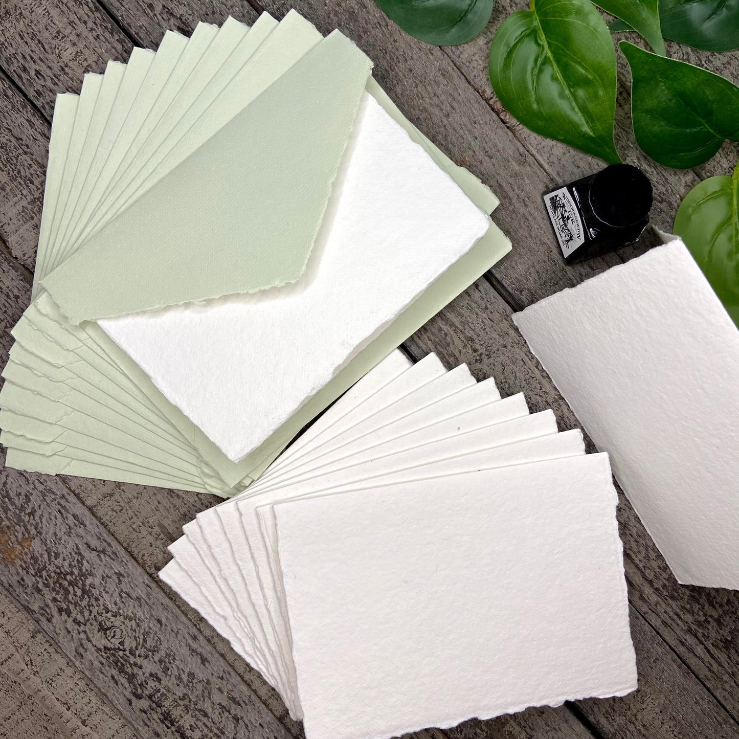 Light Green/Honeydew Wedding Invitation Set 20pcs - Handmade Cotton Paper & Envelopes, Deckle Edge, RSVP Cards, Save the Dates