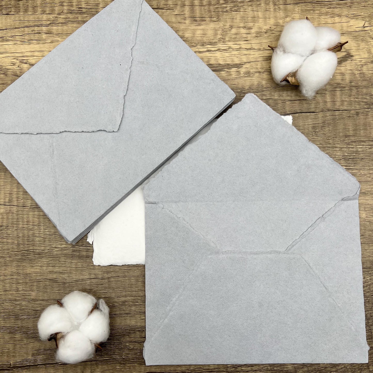10 Silver Gray Handmade Cotton Deckle Edge Envelopes | Cotton Rag Paper | Torn Edge Stationery for Invitations, Announcements, Wedding, RSVP