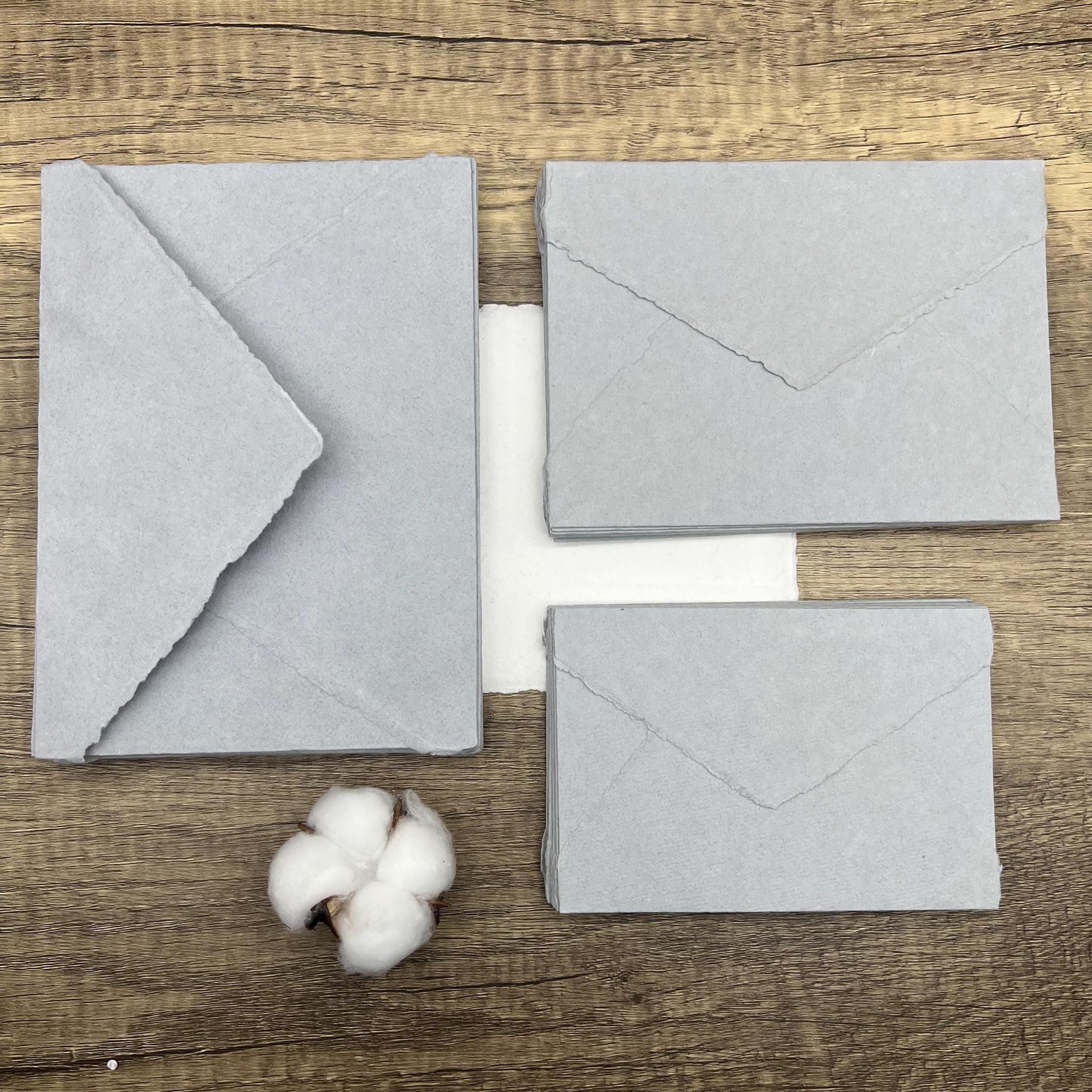 10 Silver Gray Handmade Cotton Deckle Edge Envelopes | Cotton Rag Paper | Torn Edge Stationery for Invitations, Announcements, Wedding, RSVP