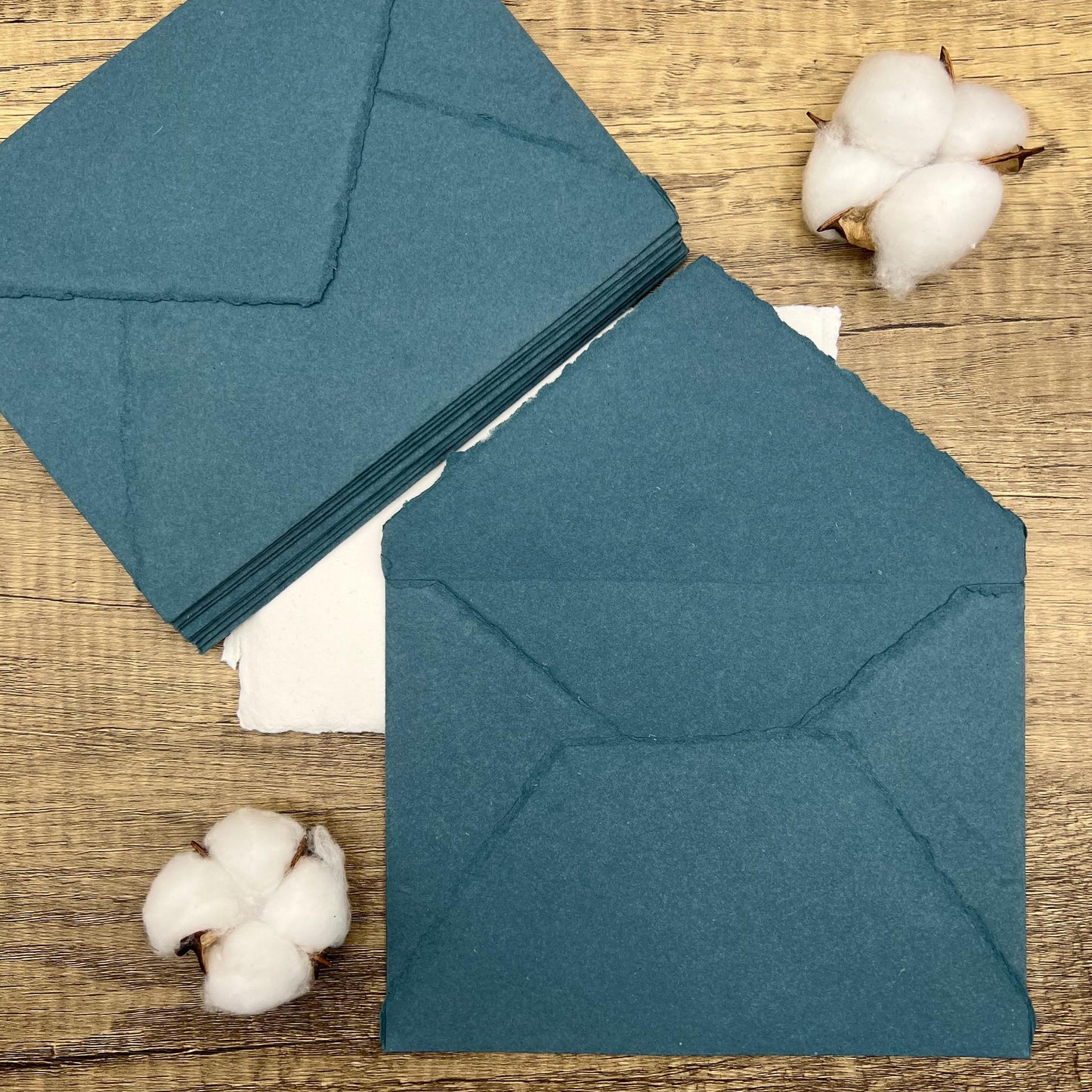 10 Smoky Blue Handmade Cotton Deckle Edge Envelopes | Cotton Rag Paper | Torn Edge Stationery for Invitations, Announcements, Wedding, RSVP