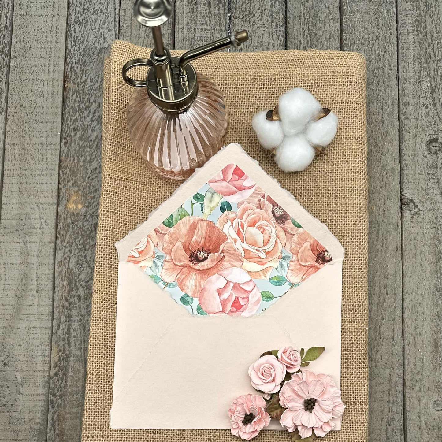 Nude Pink Wedding Invitation Set – 10 Cotton Sheets + 10 Envelopes, Deckle Edge Handmade Paper