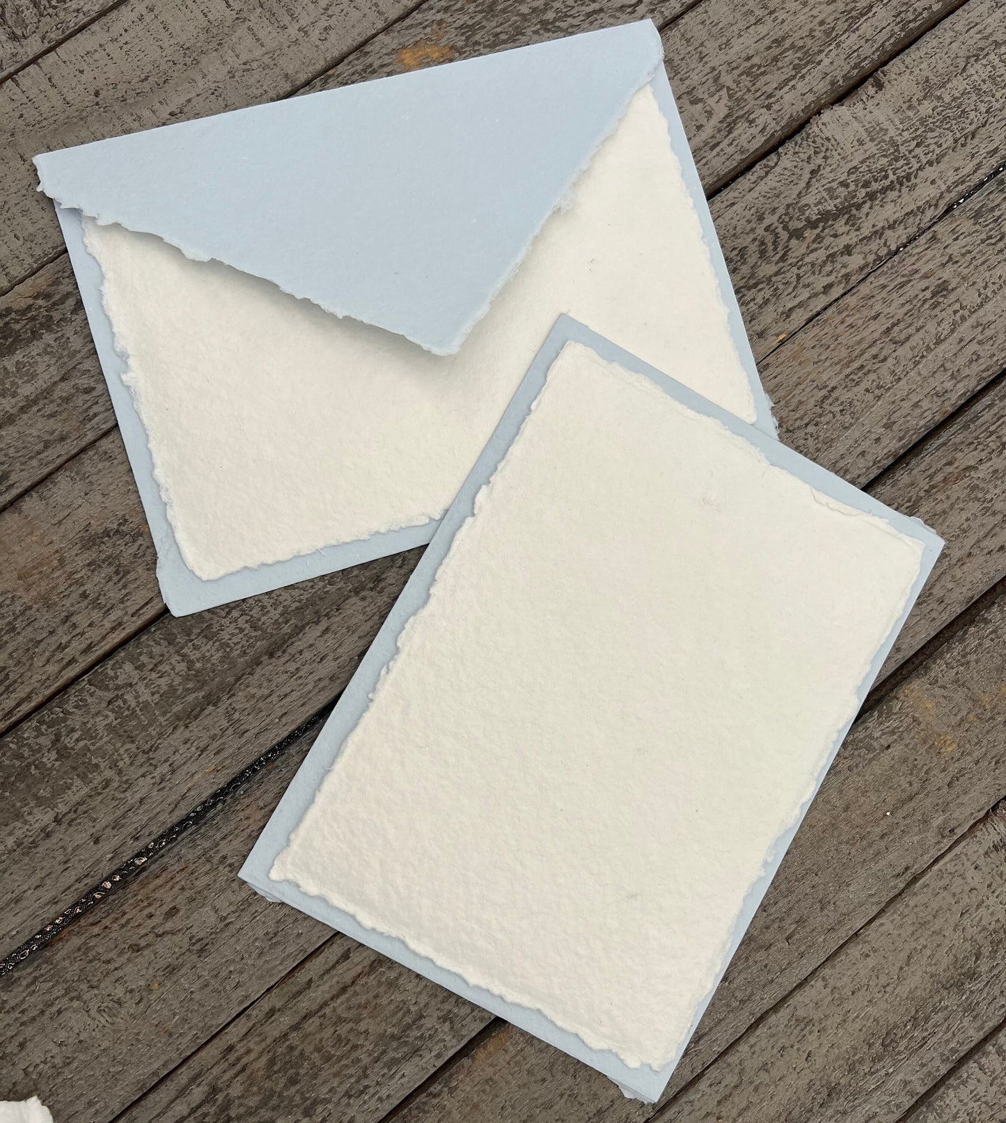 Baby Blue Wedding Invitation Set 20pcs - Handmade Cotton Paper & Envelopes, Deckle Edge, RSVP Cards, Save the Dates