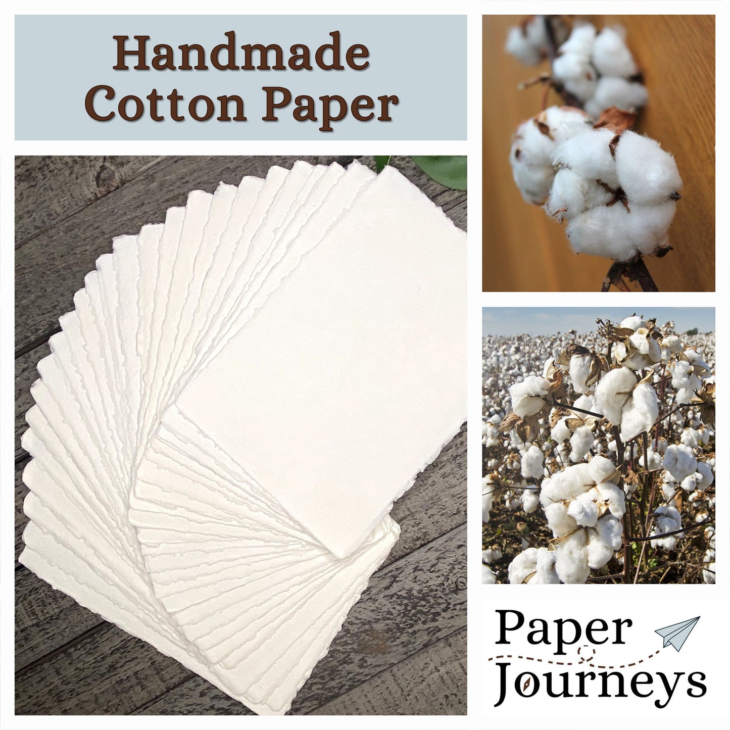 Handmade Cotton Paper Sampler - White or Ivory, Deckle Edge, Various Sizes & Weights