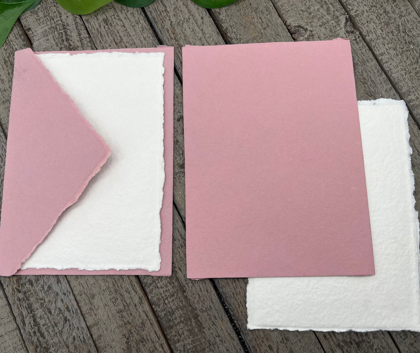 Dusty Rose Wedding Invitation Set 20pcs - Handmade Cotton Paper & Envelopes, Deckle Edge, RSVP Cards, Save the Dates