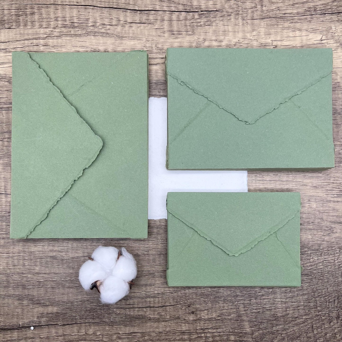 10 Desert Sage Handmade Cotton Deckle Edge Envelopes | Cotton Rag Paper | Torn Edge Stationery for Invitations, Announcements, Wedding, RSVP