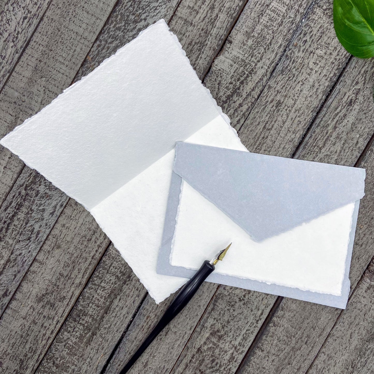 Silver Gray Wedding Invitation Set 20pcs - Handmade Cotton Paper & Envelopes, Deckle Edge, RSVP Cards, Save the Dates