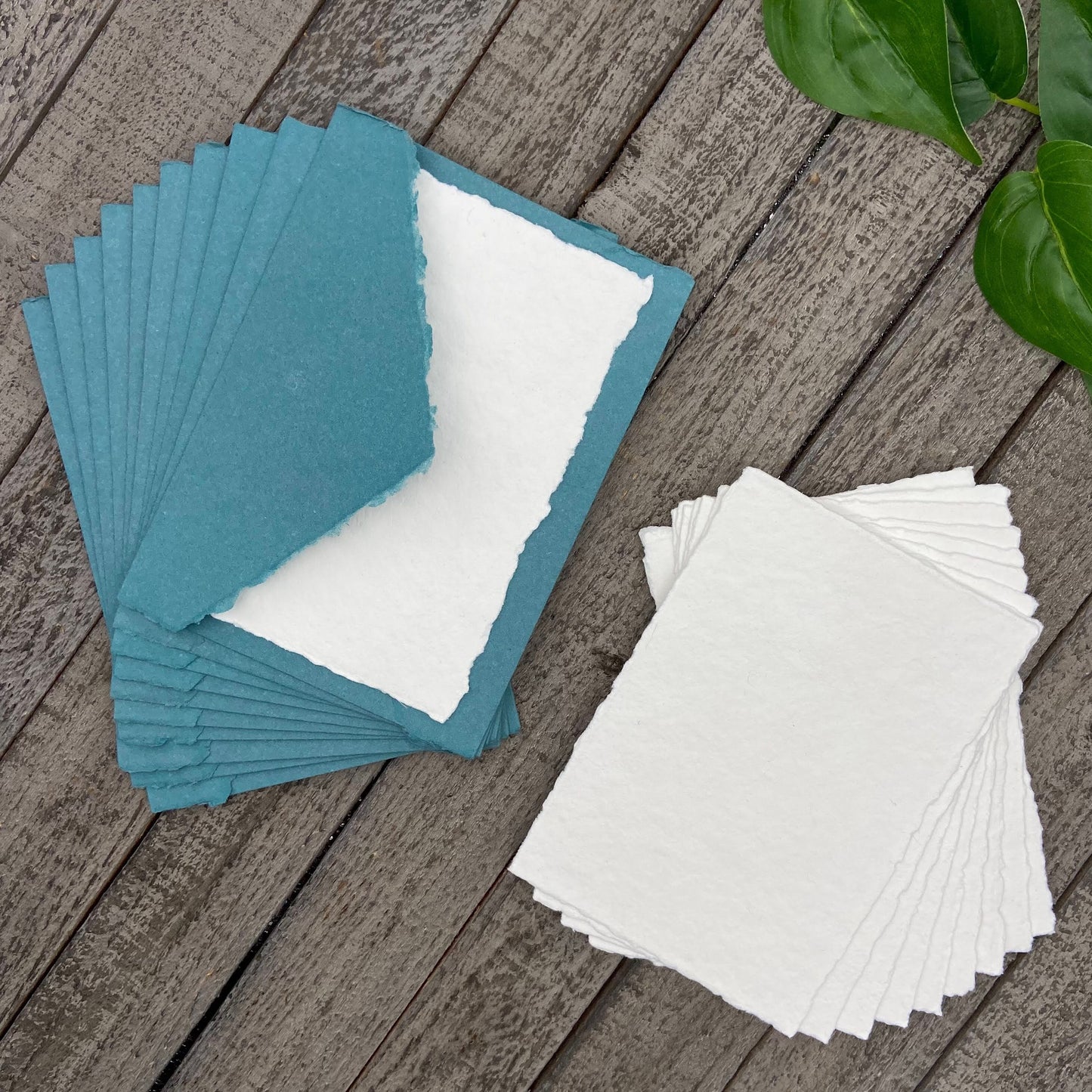 Teal Wedding Invitation Set 20pcs - Handmade Cotton Paper & Envelopes, Deckle Edge, RSVP Cards, Save the Dates