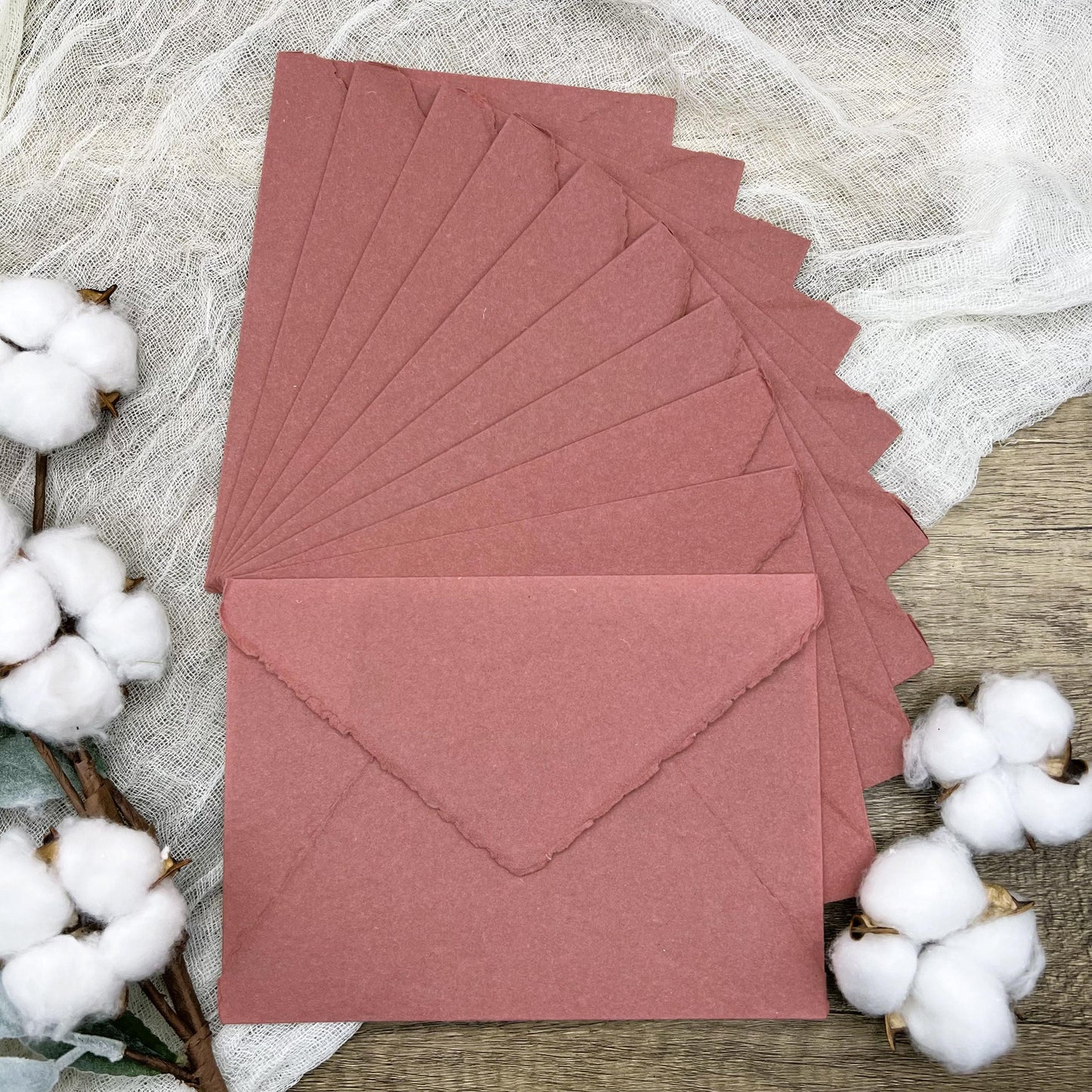 10 Brick Red Handmade Cotton Deckle Edge Envelopes | Cotton Rag Paper | Torn Edge Stationery for Invitations, Announcements, Wedding, RSVP