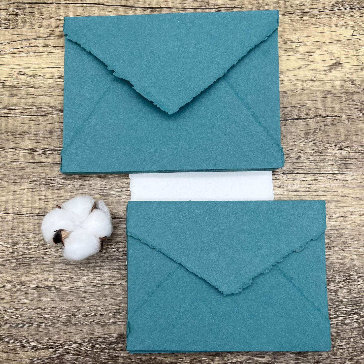 10 Teal Handmade Cotton Deckle Edge Envelopes | Cotton Rag Paper | Torn Edge Stationery for Invitations, Announcements, Wedding, RSVP