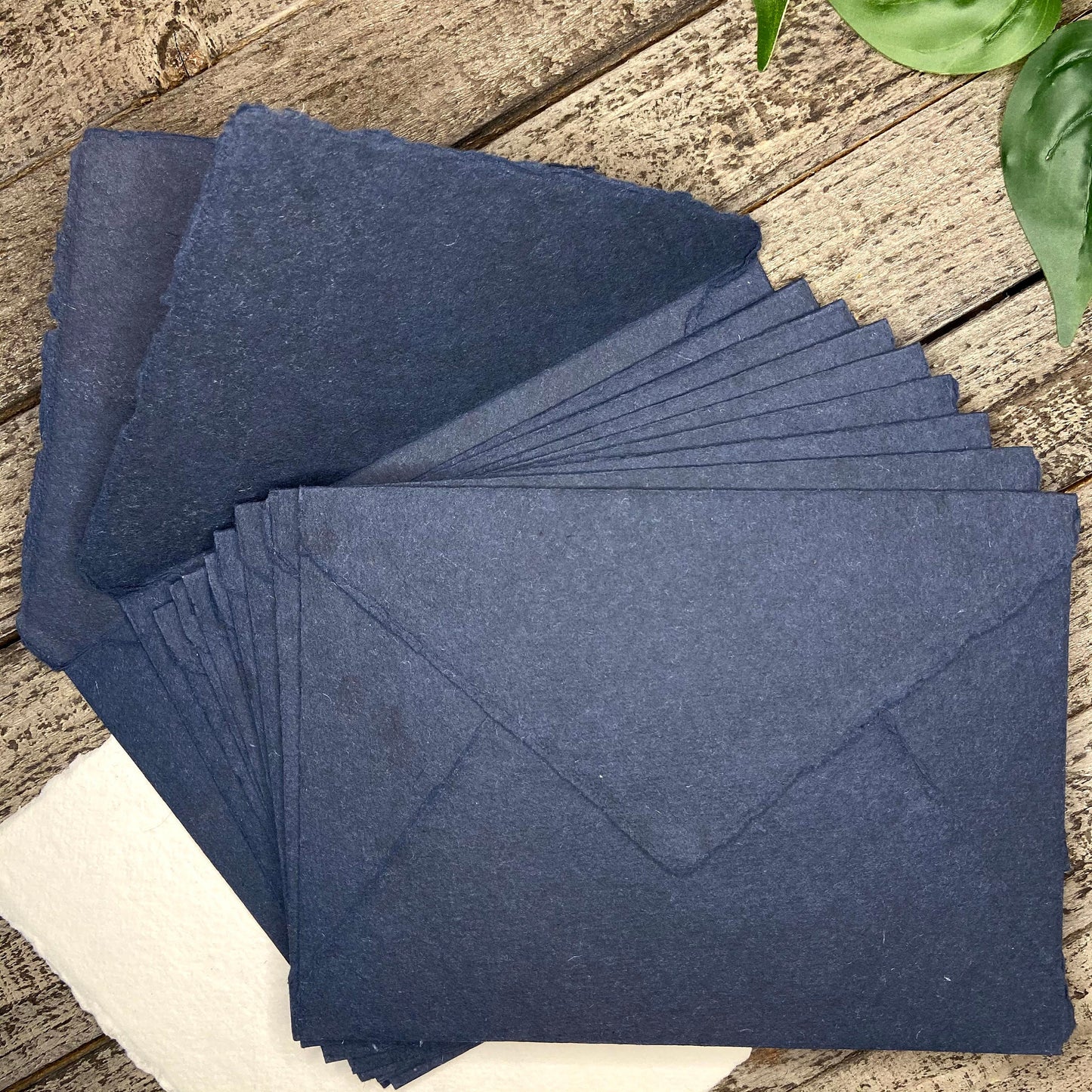 Indigo Wedding Invitation Set 20pcs - Handmade Cotton Paper & Envelopes, Deckle Edge, RSVP Cards, Save the Dates