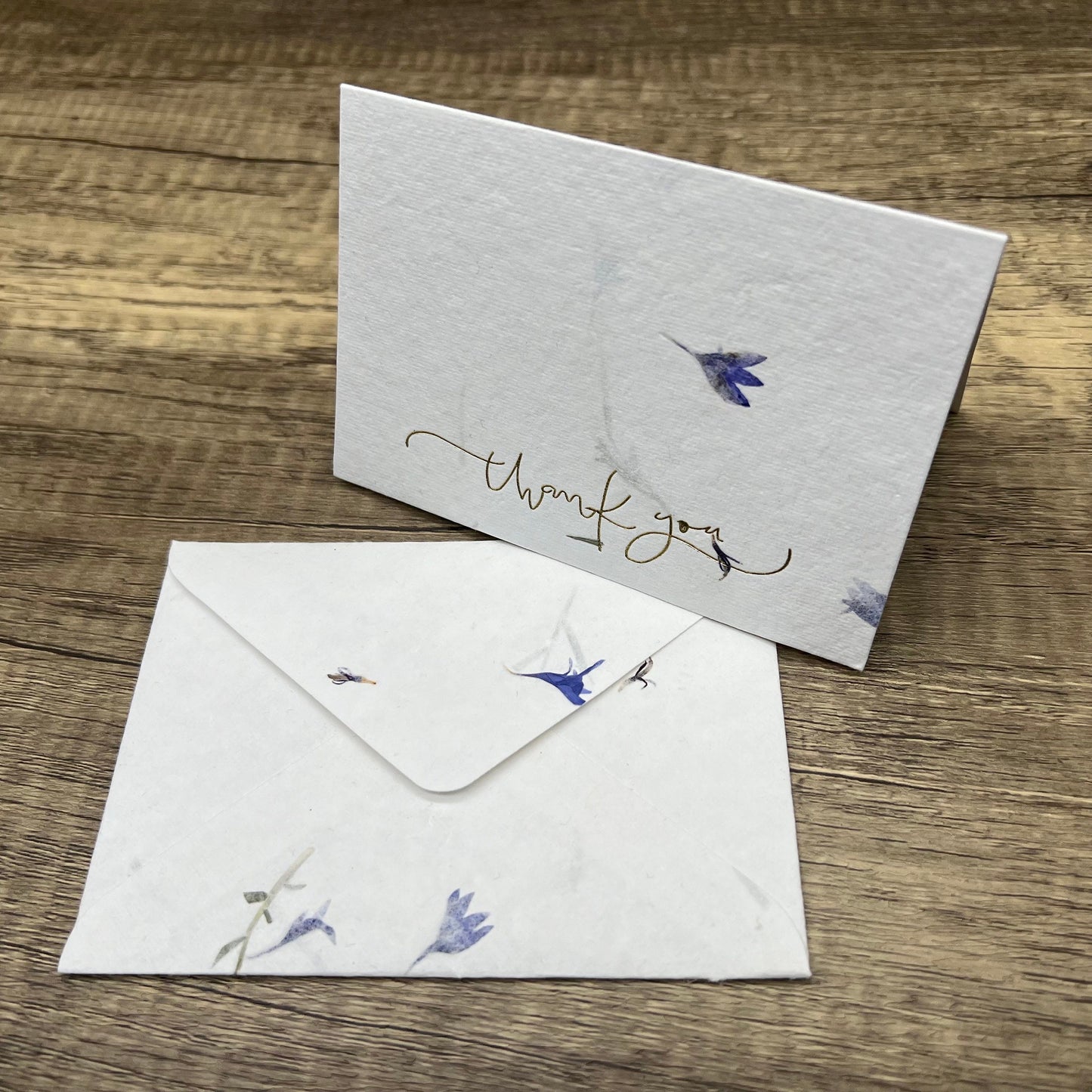 12 Piece Handmade Flower Petal Cotton Paper Thank You Card Set - Gold Embossed, RSVP Size, Variety Pack