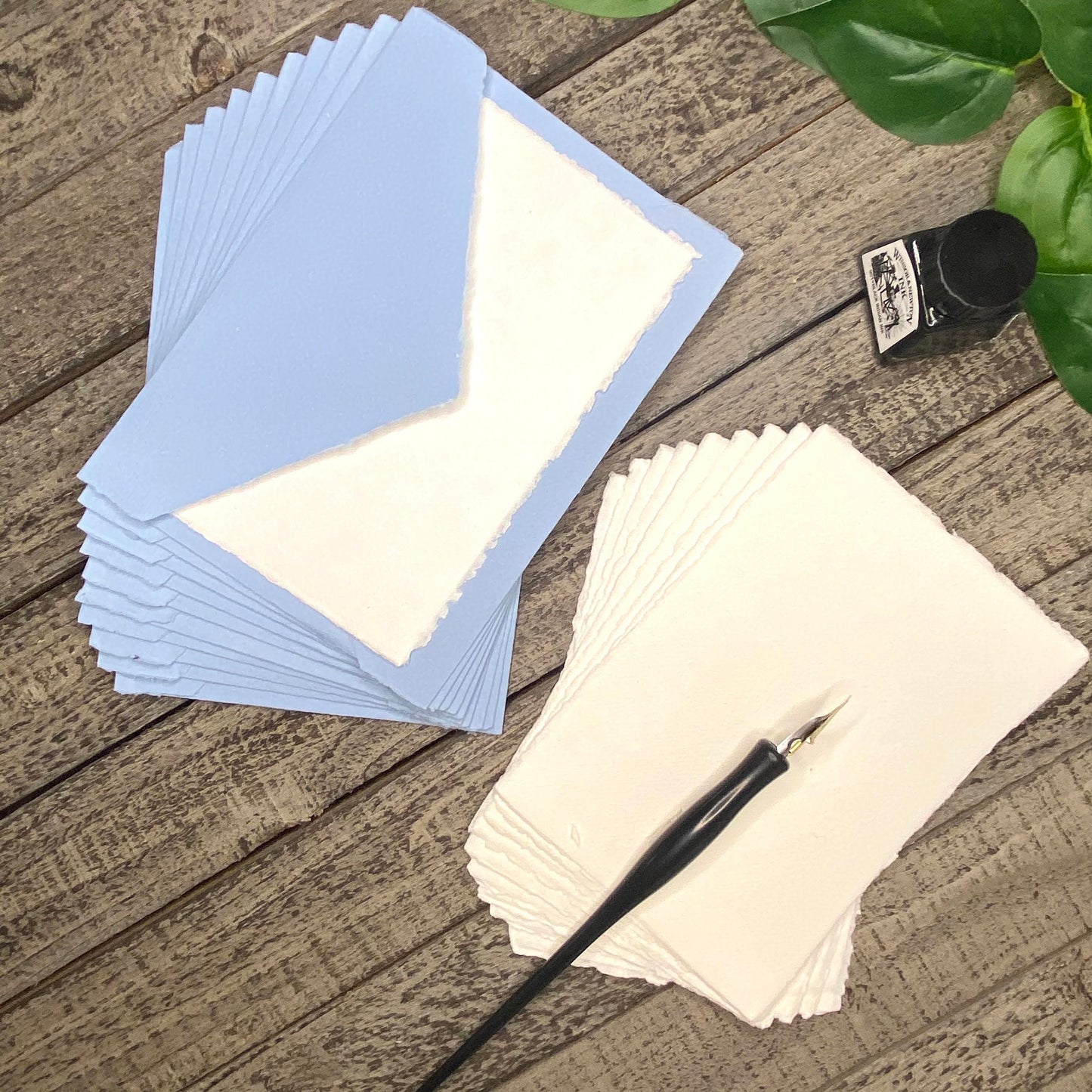 Sky Blue Wedding Invitation Set 20pcs - Handmade Cotton Paper & Envelopes, Deckle Edge, RSVP Cards, Save the Dates