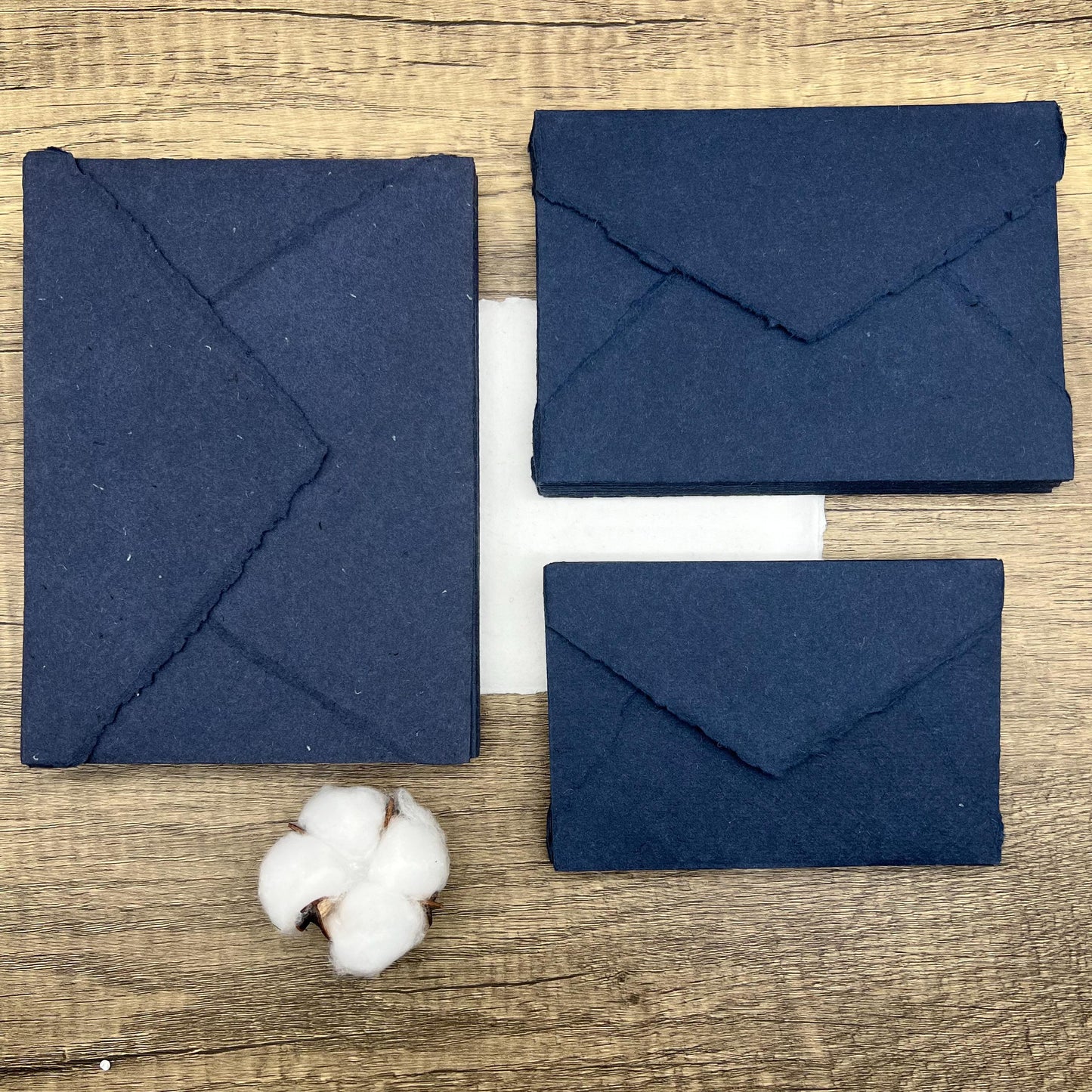 10 Indigo Handmade Cotton Deckle Edge Envelopes | Cotton Rag Paper | Torn Edge Stationery for Invitations, Announcements, Wedding, RSVP