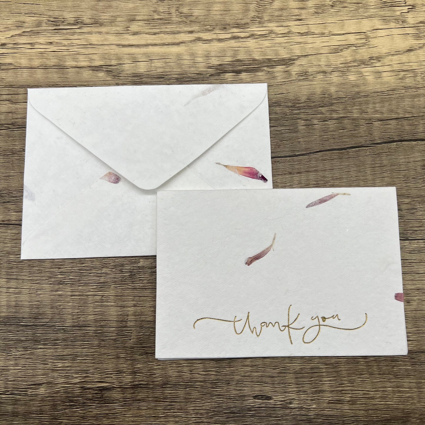 12 Piece Handmade Flower Petal Cotton Paper Thank You Card Set - Gold Embossed, RSVP Size, Variety Pack