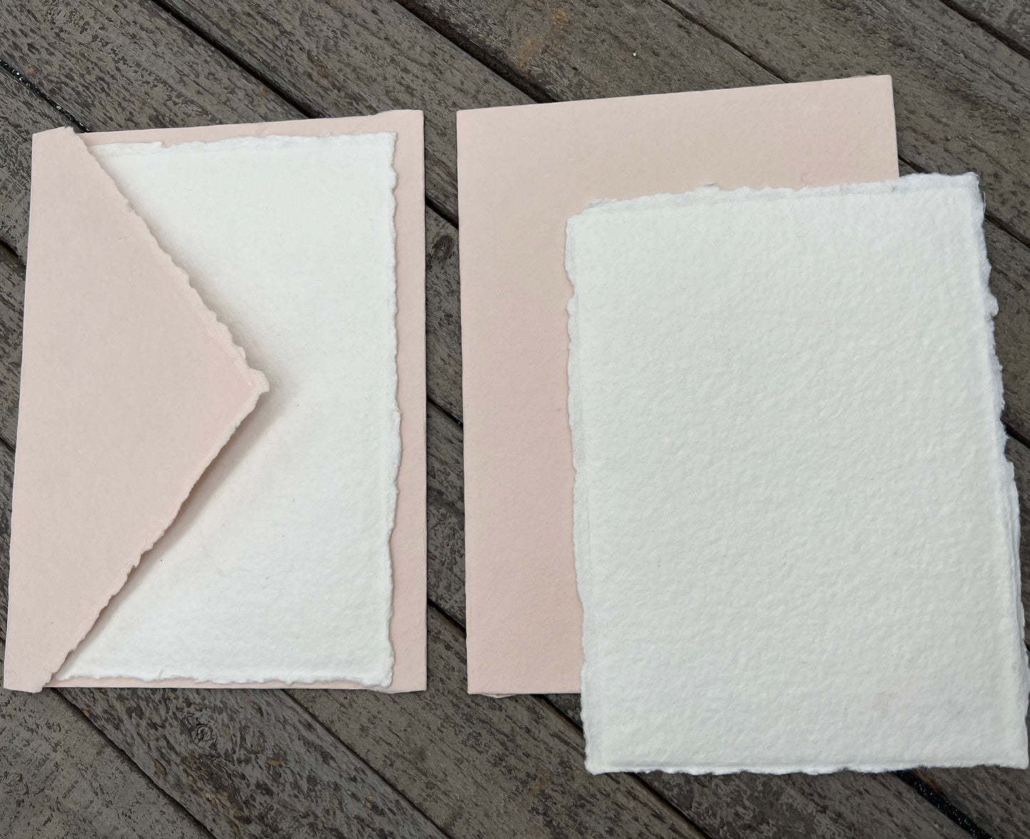Nude Pink Wedding Invitation Set – 10 Cotton Sheets + 10 Envelopes, Deckle Edge Handmade Paper