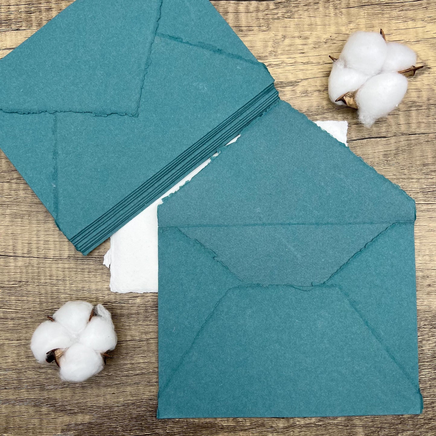 10 Teal Handmade Cotton Deckle Edge Envelopes | Cotton Rag Paper | Torn Edge Stationery for Invitations, Announcements, Wedding, RSVP