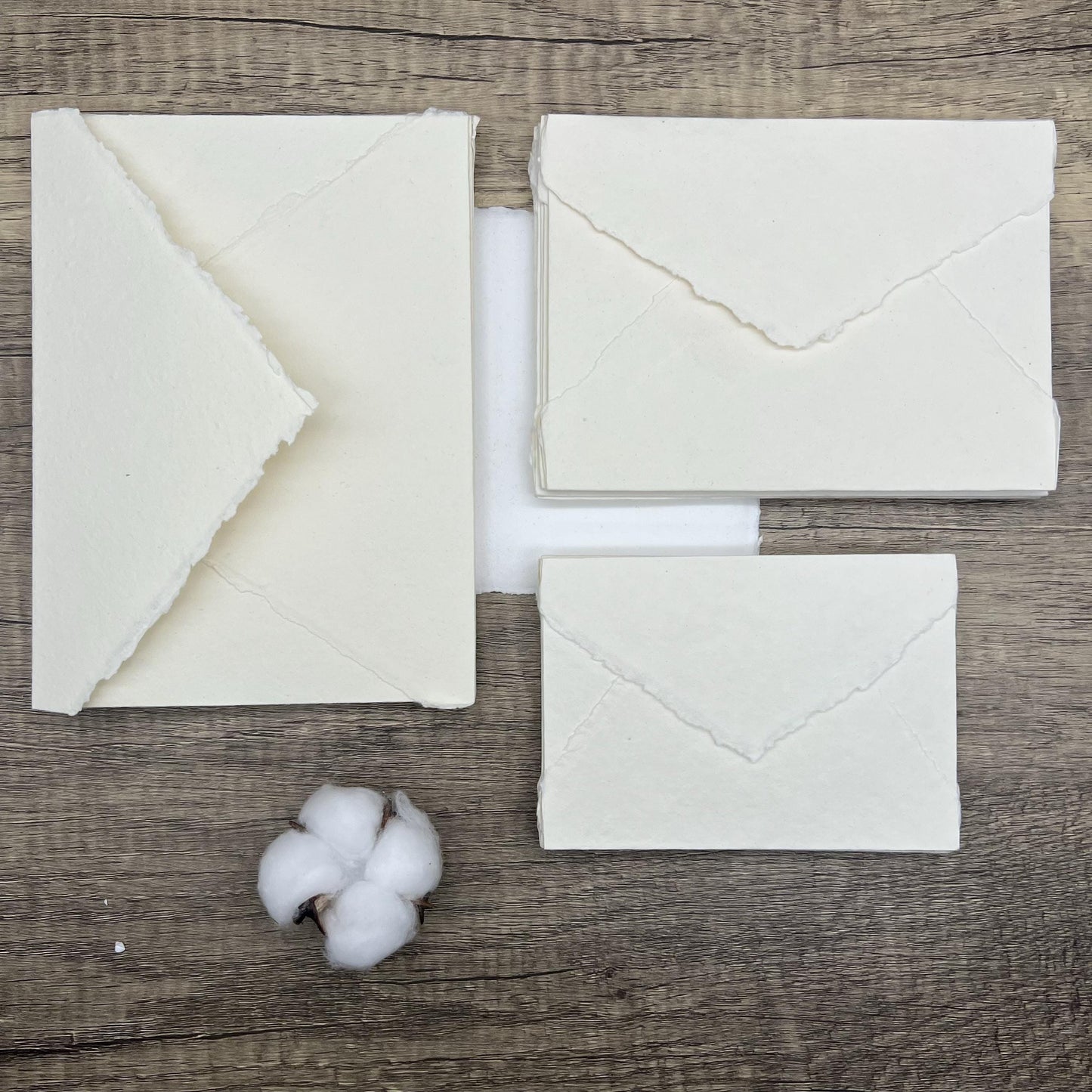 10 Ivory Handmade Cotton Deckle Edge Envelopes | Cotton Rag Paper | Torn Edge Stationery for Invitations, Announcements, Wedding, RSVP