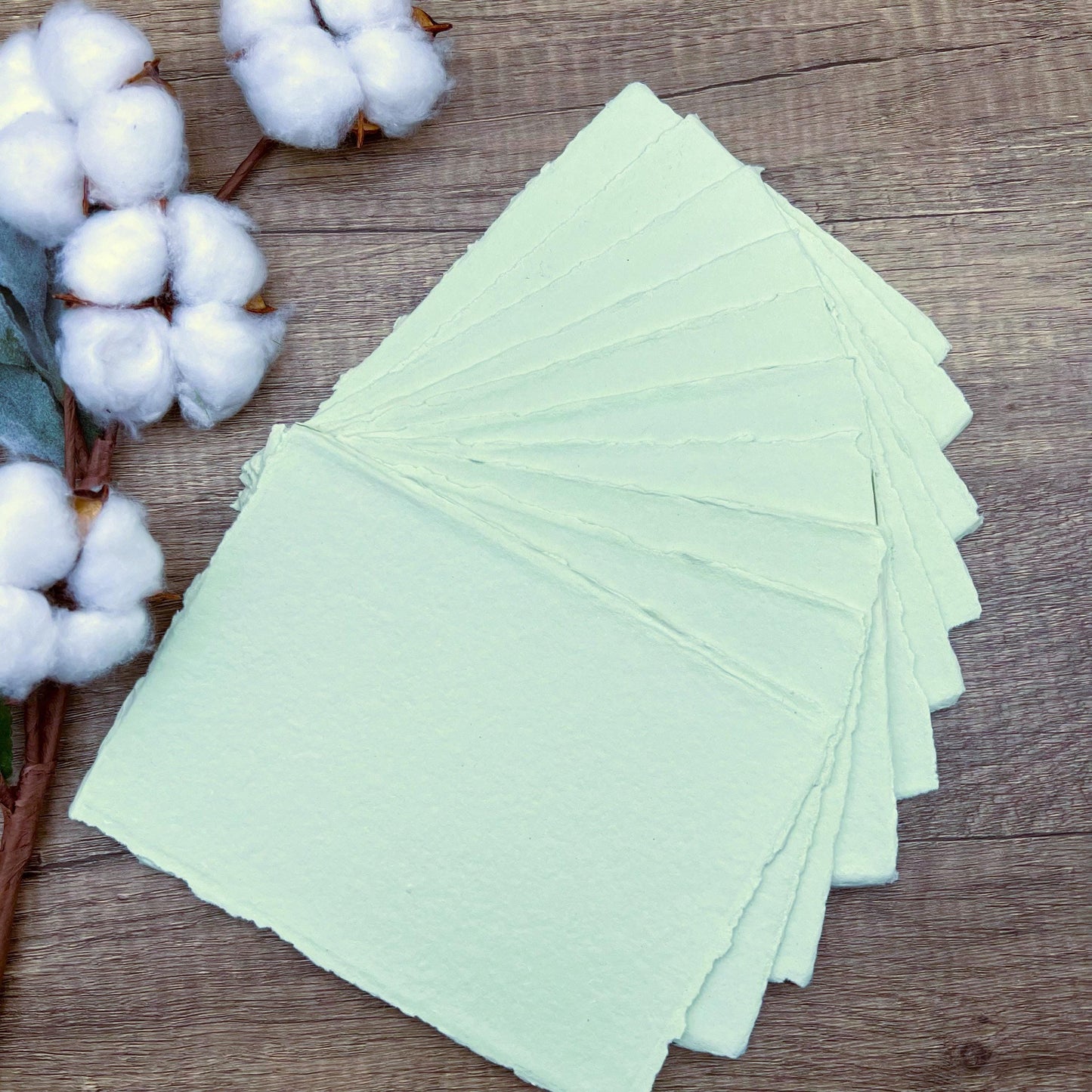 Light Green Handmade Cotton Paper | Deckle Edge Paper 10 Sheets | 300gsm | Wedding, Art, Stationery | Torn Edge Paper | Cotton Rag