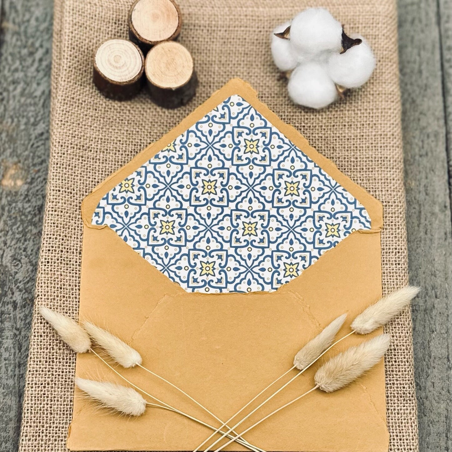 Honey Gold Wedding Invitation Set 20pcs - Handmade Cotton Paper & Envelopes, Deckle Edge, RSVP Cards, Save the Dates
