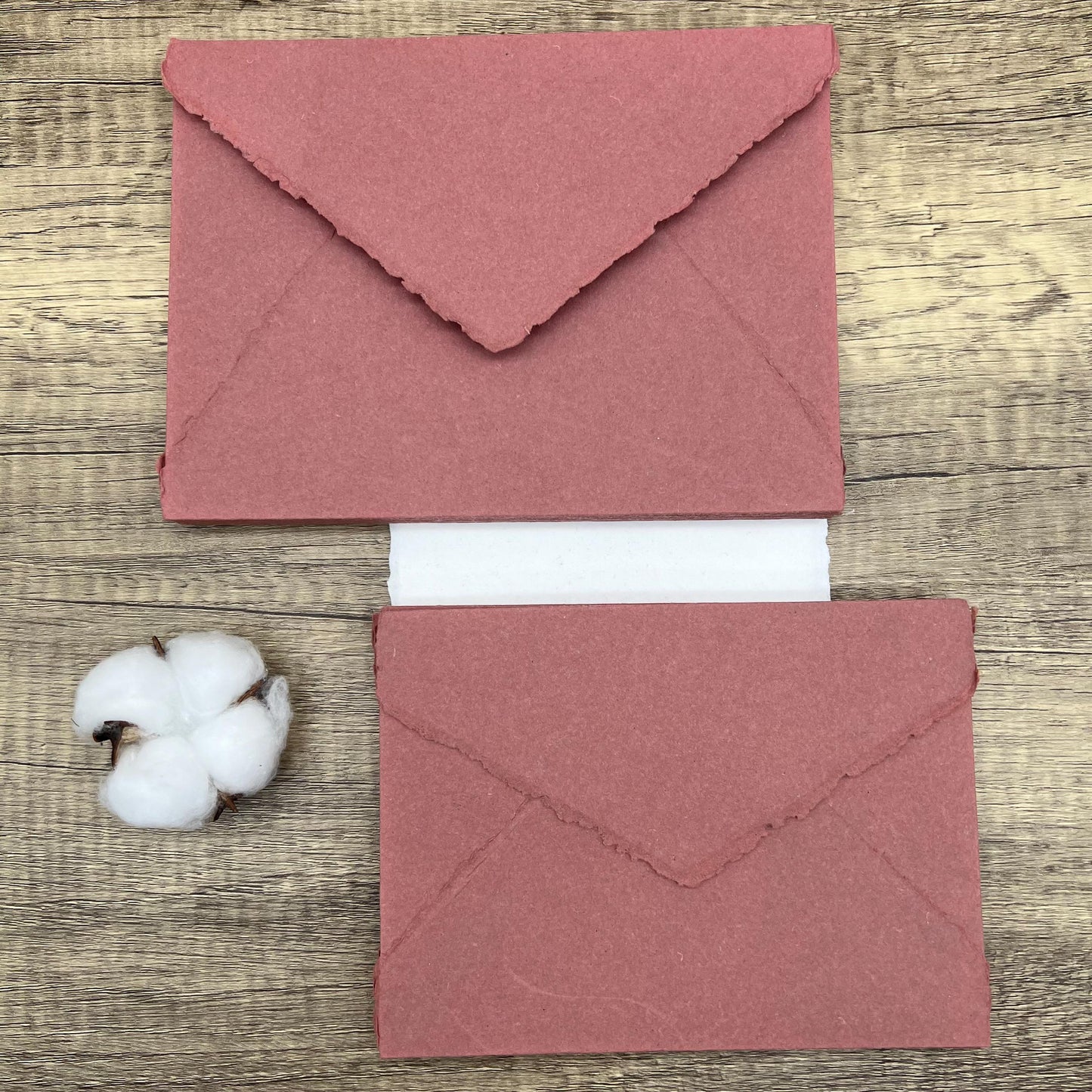 10 Brick Red Handmade Cotton Deckle Edge Envelopes | Cotton Rag Paper | Torn Edge Stationery for Invitations, Announcements, Wedding, RSVP