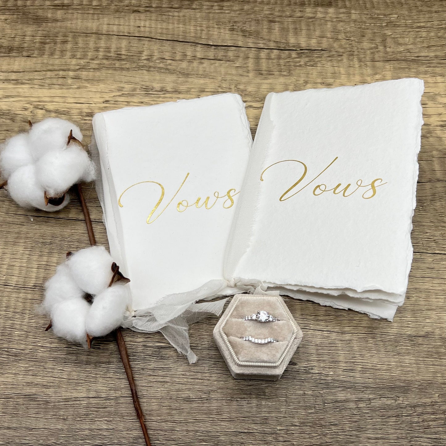 Vow Books - Pair of Elegant Handmade Cotton Vow Books for Weddings - 4 Styles: Gold Embossed, Silver Embossed, Blind Embossed, Blank