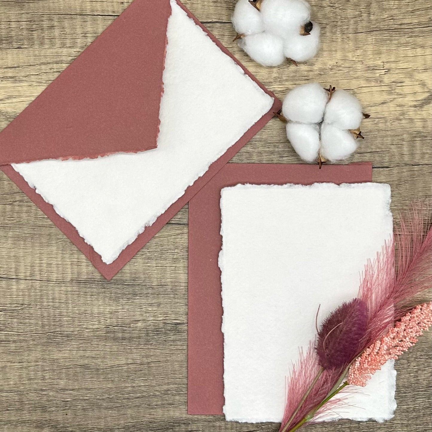 Brick Red Stationery Set 20pcs - Handmade Cotton Paper & Envelopes, Deckle Edge, Calligraphy, Thank You Cards, RSVP, Letter Writing