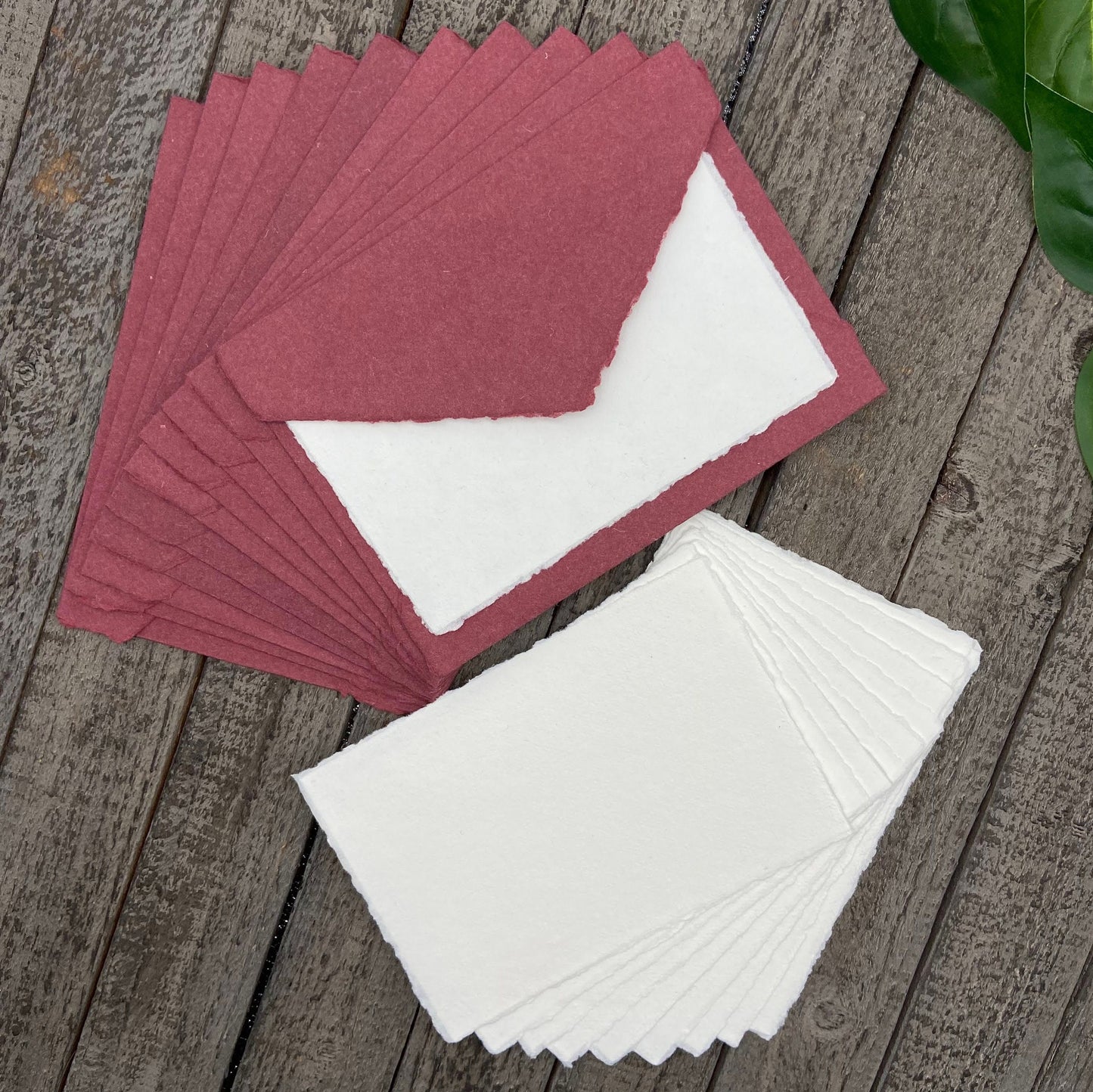 Wine Red Wedding Invitation Set 20pcs - Handmade Cotton Paper & Envelopes, Deckle Edge, RSVP Cards, Save the Dates