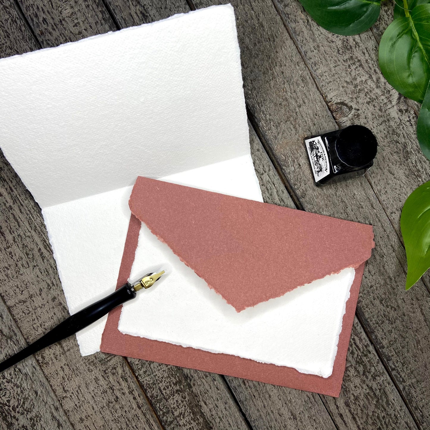 Brick Red Wedding Invitation Set 20pcs - Handmade Cotton Paper & Envelopes, Deckle Edge, RSVP Cards, Save the Dates