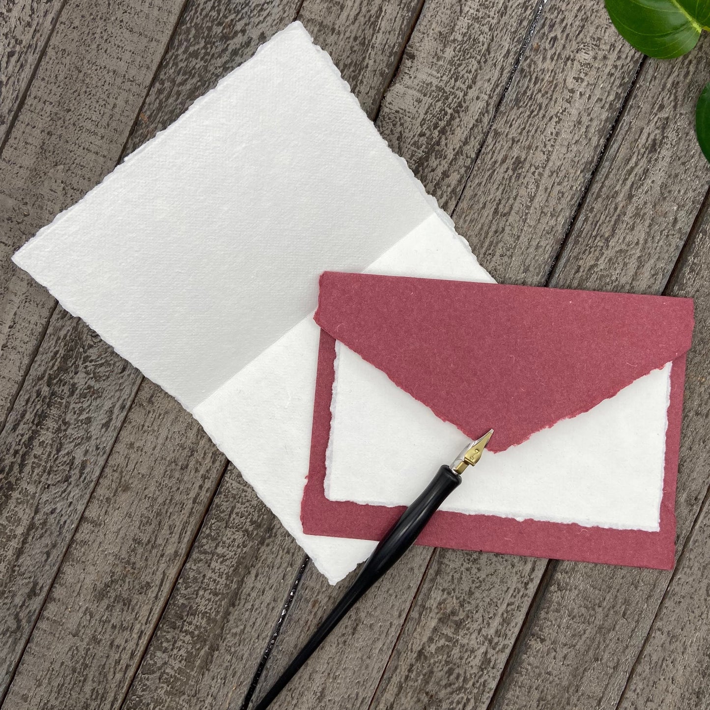 Wine Red Wedding Invitation Set 20pcs - Handmade Cotton Paper & Envelopes, Deckle Edge, RSVP Cards, Save the Dates