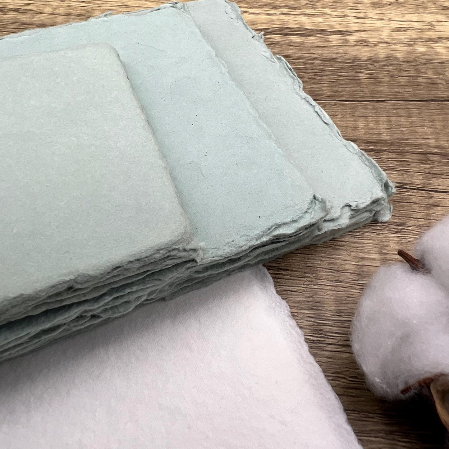 Light Sage Handmade Cotton Paper | Deckle Edge Paper 10 Sheets | 300gsm | Wedding, Art, Stationery | Torn Edge Paper | Cotton Rag