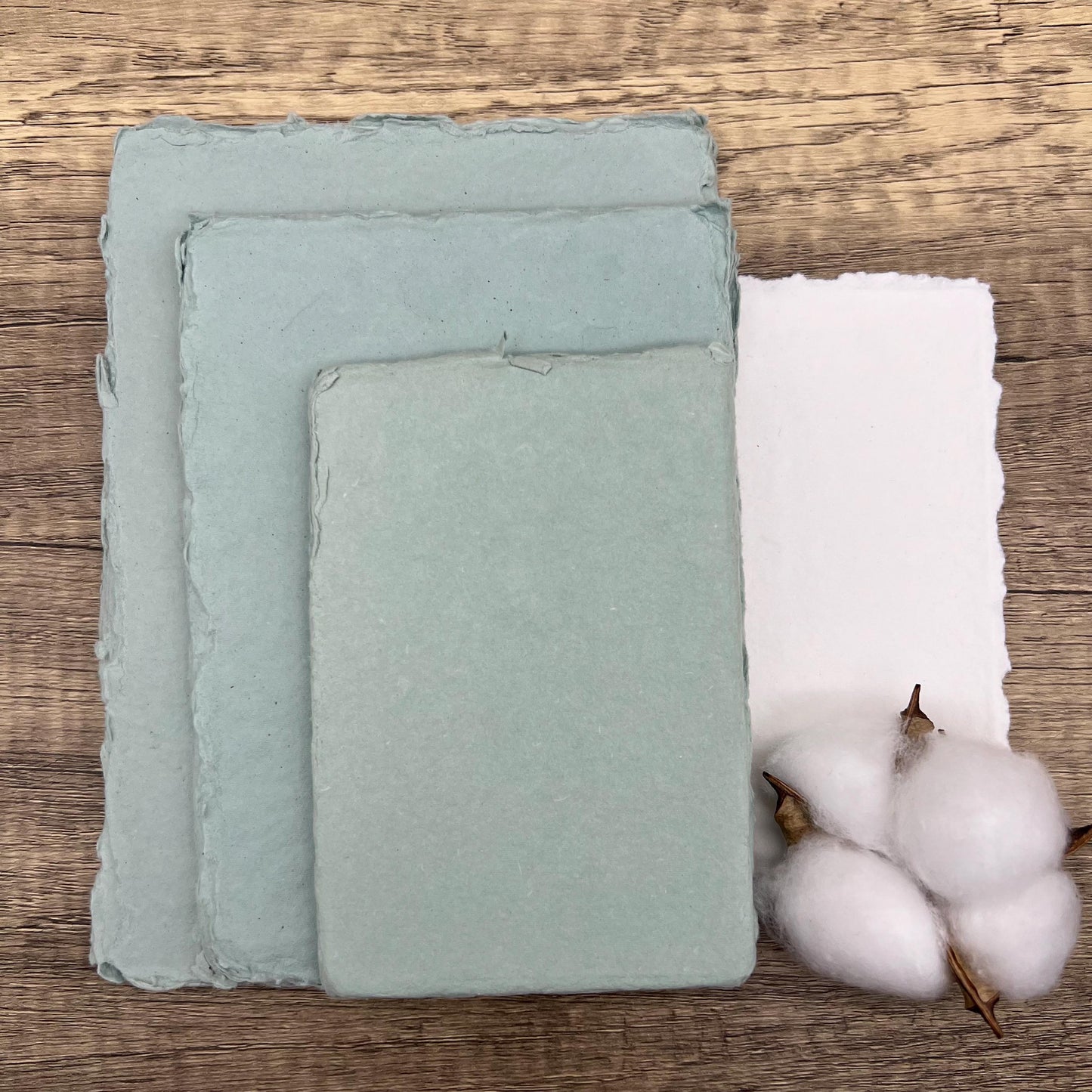 Light Sage Handmade Cotton Paper | Deckle Edge Paper 10 Sheets | 300gsm | Wedding, Art, Stationery | Torn Edge Paper | Cotton Rag