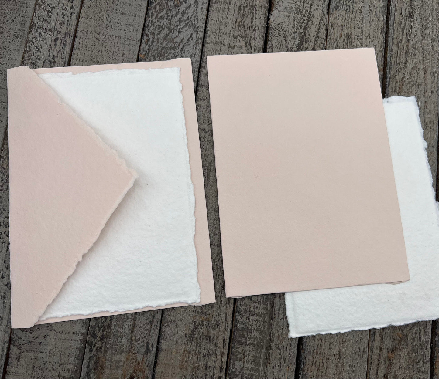 Nude Pink Wedding Invitation Set – 10 Cotton Sheets + 10 Envelopes, Deckle Edge Handmade Paper