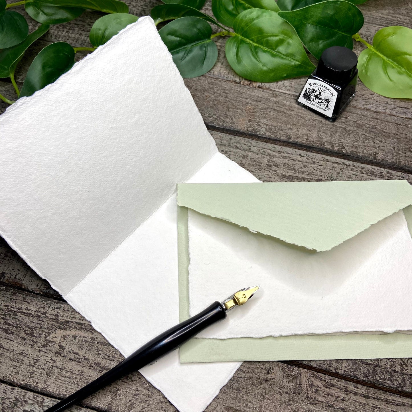 Light Green/Honeydew Wedding Invitation Set 20pcs - Handmade Cotton Paper & Envelopes, Deckle Edge, RSVP Cards, Save the Dates
